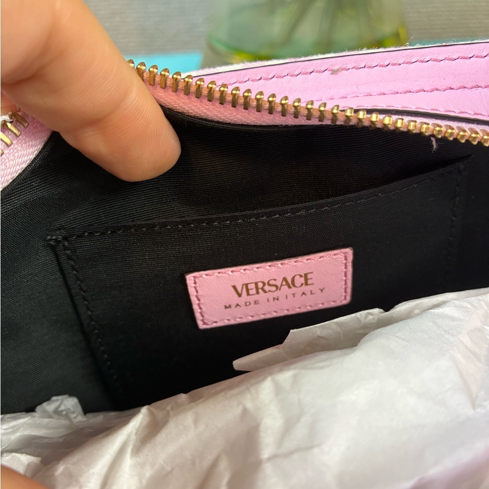 NWT Authentic Versace Pink & White Plaid Fabric Shoulder Bag w/ Dustbag & Box - Picture 10 of 12